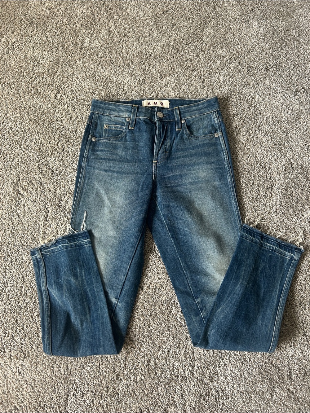 AMO Premium Denim Blue Washed Cropped Distressed Jeans Size 24 BABE BLUE GEM